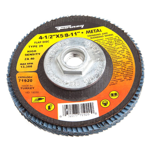 Forney Flap Disc, High Density, Type 29, 4-1/2 in x 5/8 in-11, ZA40 / 40G