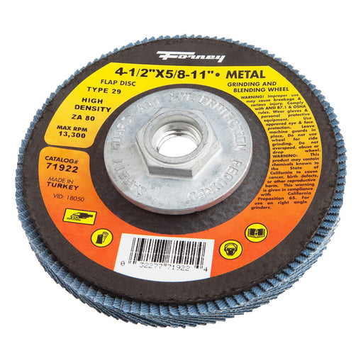 Forney Flap Disc, High Density, Type 29, 4-1/2 in x 5/8 in-11, ZA80