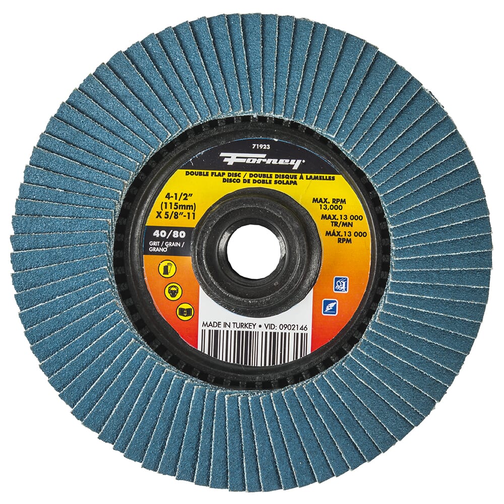 Forney Double Sided Flap Disc, 40/80 Grits, 4-1/2 in / 4080GRIT