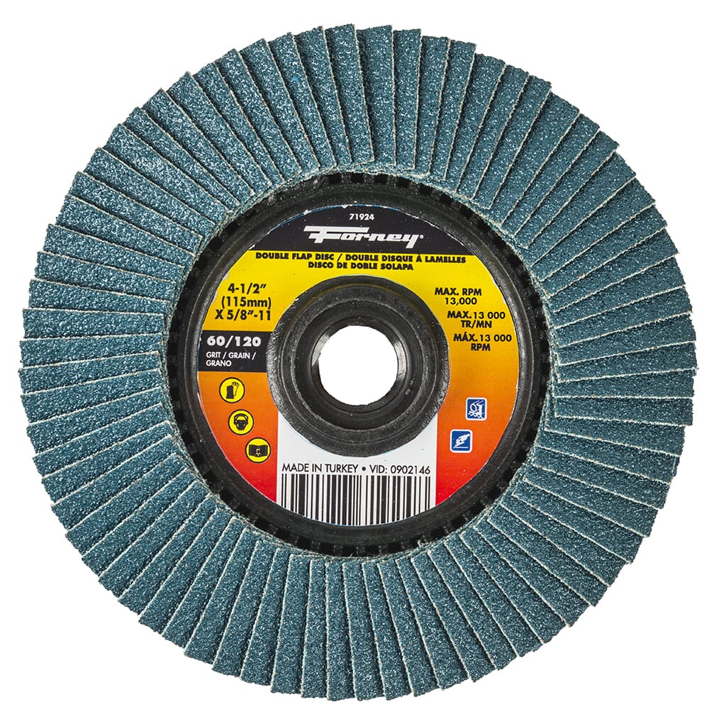 Forney Double Sided Flap Disc, 60/120 Grits, 4-1/2 in / 60120GRIT