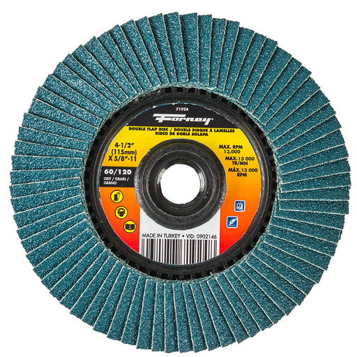 Forney Double Sided Flap Disc, 60/120 Grits, 4-1/2 in / 60120GRIT