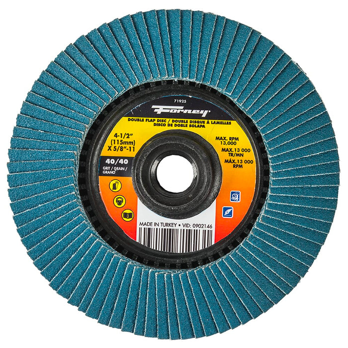Forney Double Sided Flap Disc, 40/40 Grits, 4-1/2 in / 4040GRIT