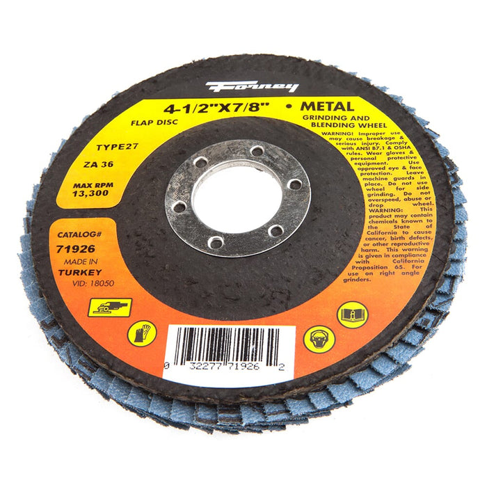 Forney Flap Disc, Type 27, 4-1/2 in x 7/8 in, ZA36 / 36G