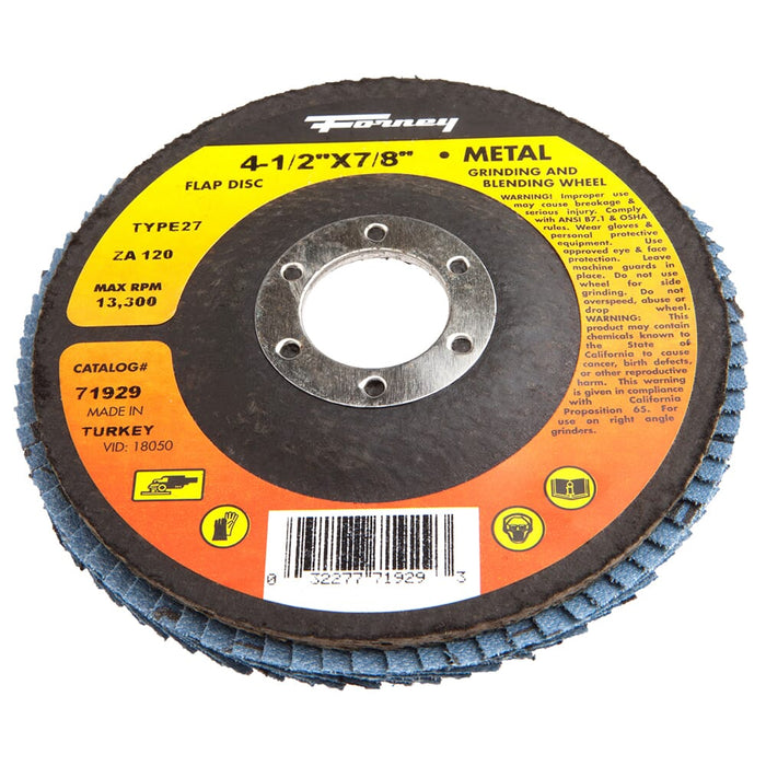 Forney Flap Disc, Type 27, 4-1/2 in x 7/8 in, ZA120 / 120G