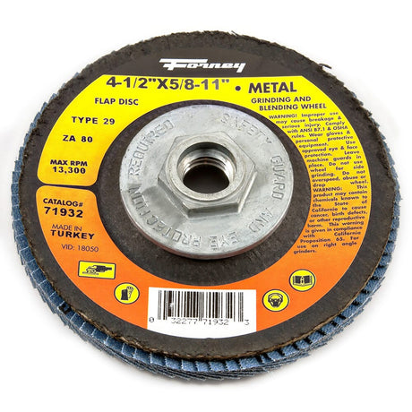 Forney Flap Disc, Type 29, 4-1/2 in x 5/8 in-11, ZA80 / 80GRIT