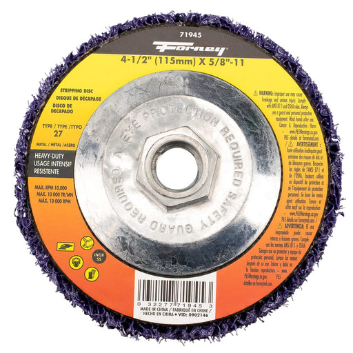 Forney Strip and Finish Disc, Heavy-Duty, 4-1/2 in x 5/8 in-11 Type 27