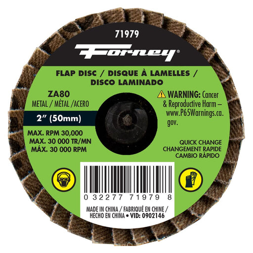 Forney Quick Change Flap Disc, 80 Grit, 2 in