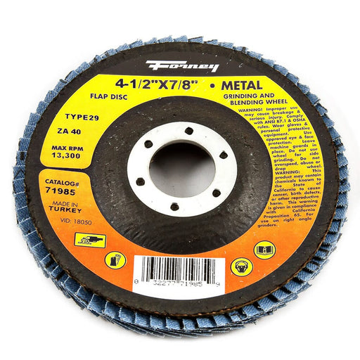 Forney Flap Disc, Type 29, 4-1/2 in x 7/8 in, ZA40 / 40GRIT