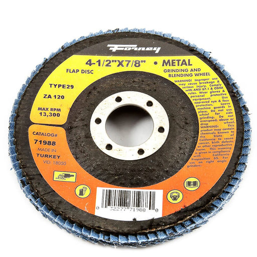 Forney Flap Disc, Type 29, 4-1/2 in x 7/8 in, ZA120 / 120GRIT