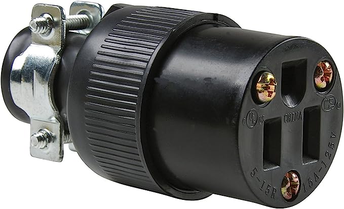 Pass & Seymour Rubber Connector with Vinyl Cord Clamp, Residential 15 amp, 125 Volt, Black BLACK / 15A