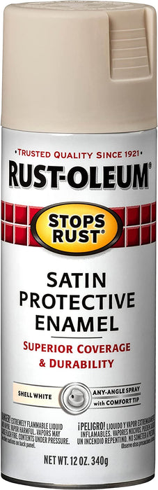 RUST-OLEUM 12 OZ Stops Rust Protective Enamel Spray Paint -Satin Shell White WHT / SATIN