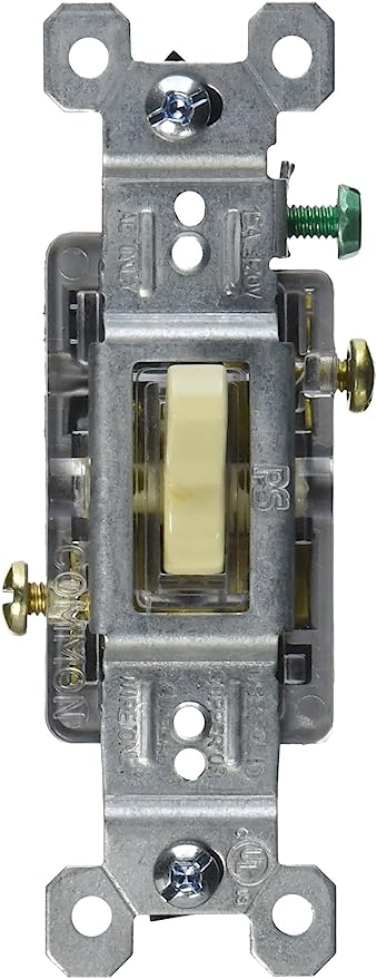 Pass & Seymour 15A Standard Single Pole Lighted Toggle Switch, Ivory 15A