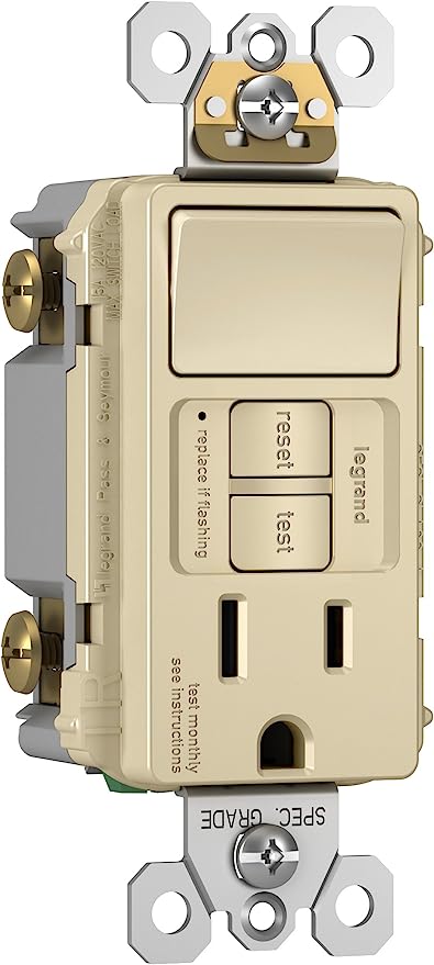 Pass & Seymour 15A Single Pole Switch with Tamper Resistant Self Test GFCI Outlet, Light Almond LIGHT_ALMOND