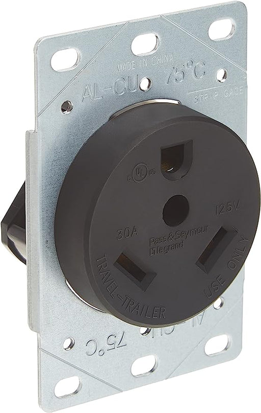 Pass & Seymour 30A 125V Industrial Straight Blade Outlet, Black 30A