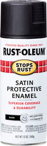 RUST-OLEUM 12 OZ Stops Rust Protective Enamel Spray Paint - Satin Black BLACK