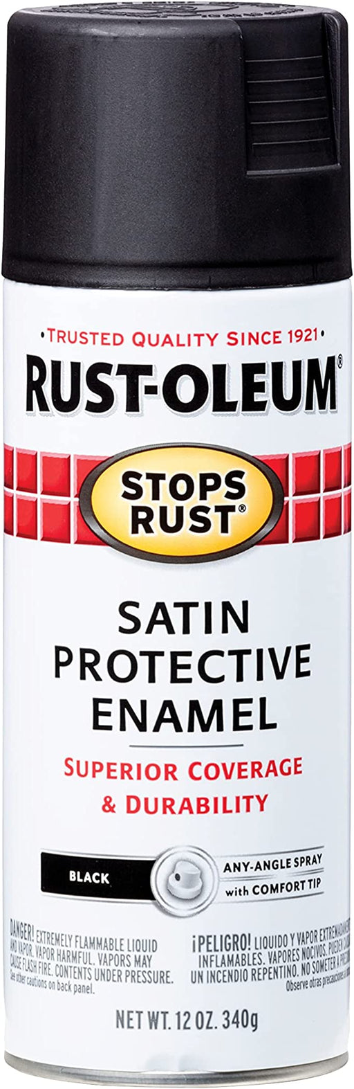 RUST-OLEUM 12 OZ Stops Rust Protective Enamel Spray Paint - Satin Black BLACK