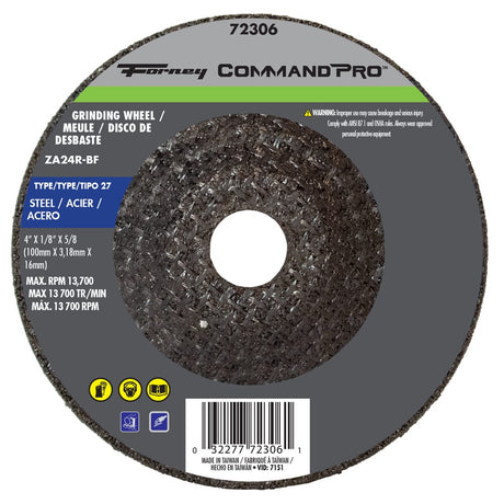 Forney Grinding Wheel, Metal Type 27, 4 in x 1/8 in x 5/8 in