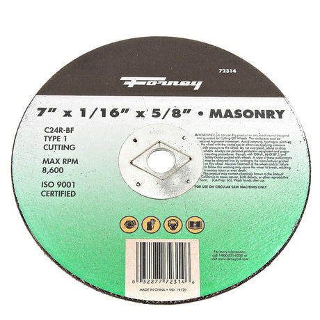 Forney Cutting Wheel, Masonry, Type 1, 7 in x 1/16 in x 5/8 in