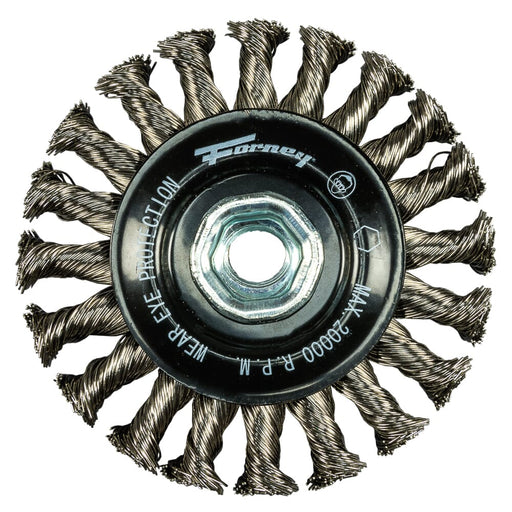 Forney Command PRO Wire Wheel, Knotted, Stainless Steel, 4 in x .020 in x 5/8 in-11