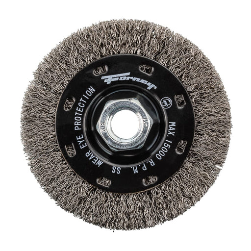 Forney Command PRO Wire Wheel, Crimped, Stainless Steel, 4 in x .014 in x 5/8 in-11 SS