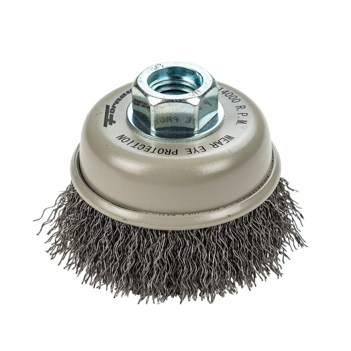 Forney Command PRO Cup Brush, Crimped, 3 in x .014 in x 5/8 in-11