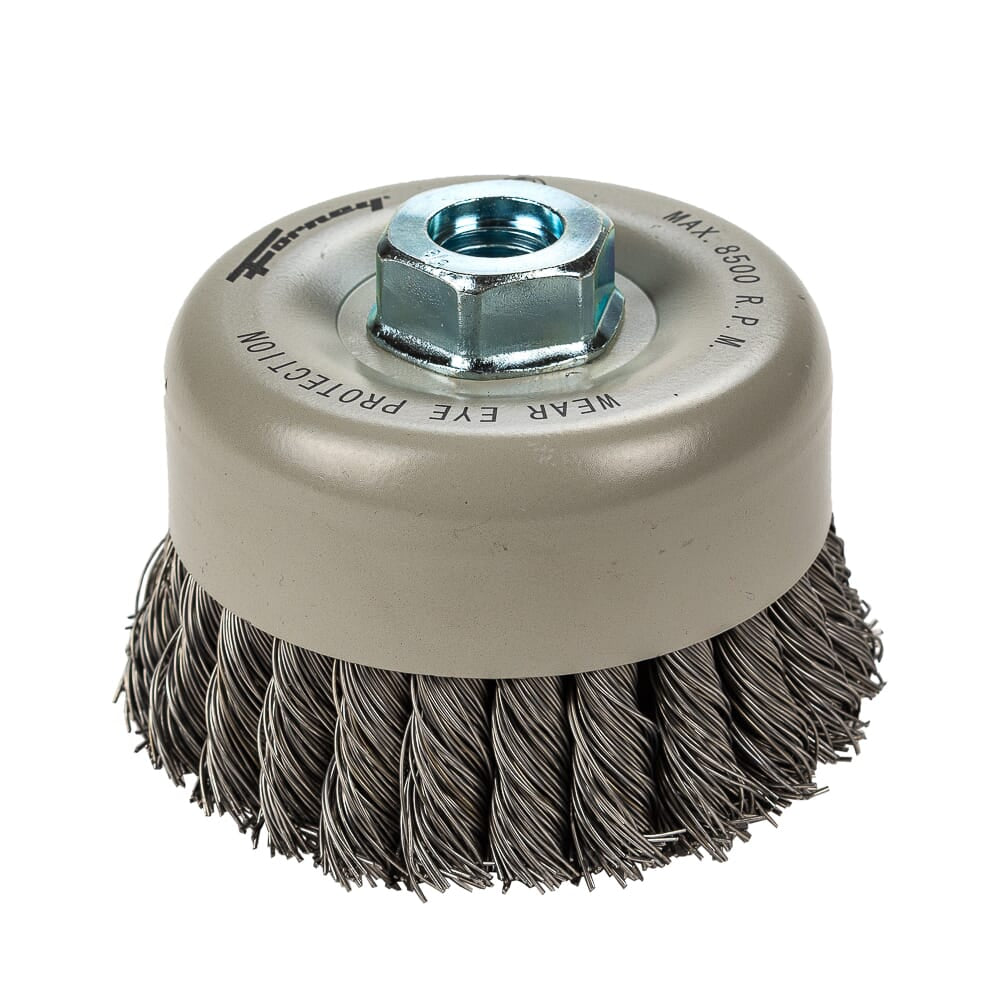 Forney Command PRO Cup Brush, Knotted, Double Row, 4 in x .020 in x 5/8 in-11