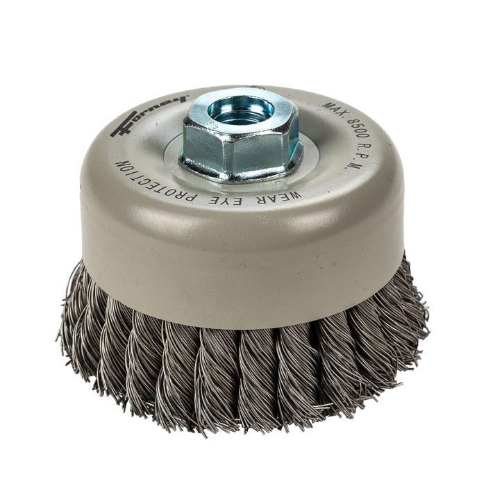 Forney Command PRO Cup Brush, Knotted, Double Row, 4 in x .020 in x 5/8 in-11