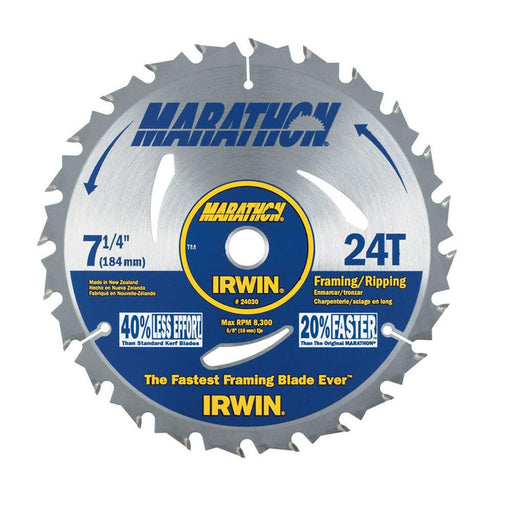 IRWIN INDUSTRIAL TOOL Marathon 7-1/4 in. Circular Saw Blade 24T Carbide 7.25INX24T