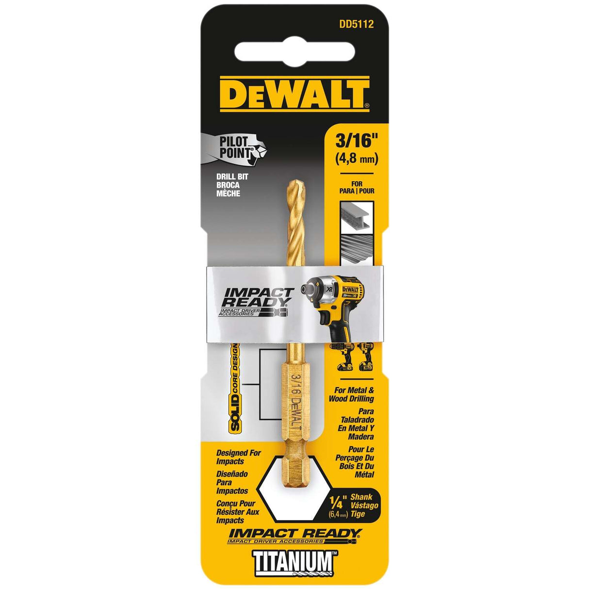 Dewalt 3/16IN. IMPACT READY Titanium Nitride Coating Drill Bit