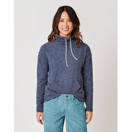 Carve Designs Women's Bodie Funnel Neck Navy Stripe