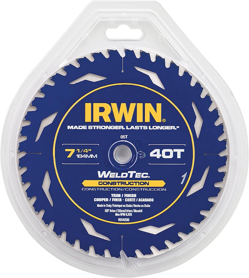 IRWIN INDUSTRIAL TOOL WeldTec Construction Saw Blade 7-1/4 in. 40T / 40T