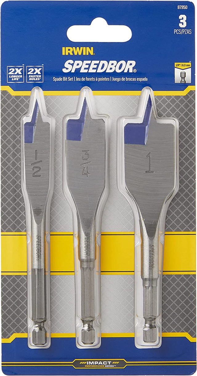 IRWIN INDUSTRIAL TOOL SPEEDBOR Flat Bit Short Length Set - 3 Piece