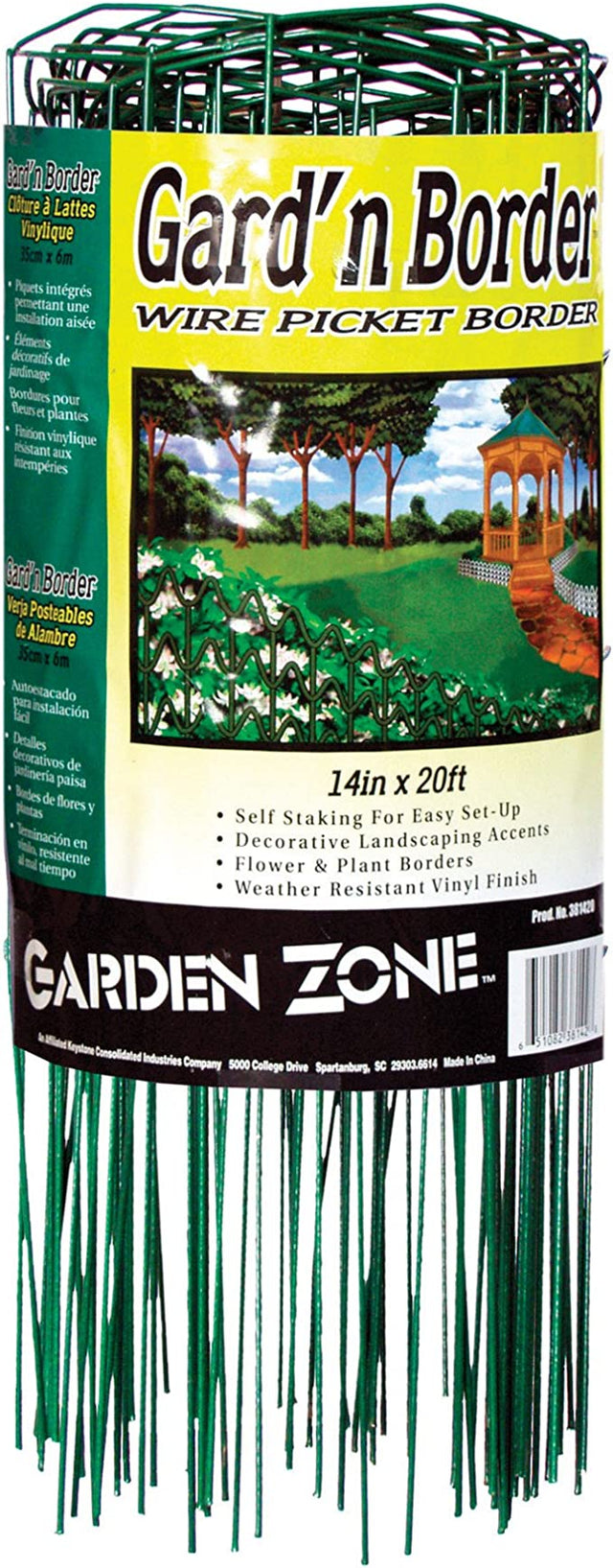Garden Zone Gard'n Border Wire Picket Border, Green, 14in x 20ft GREEN