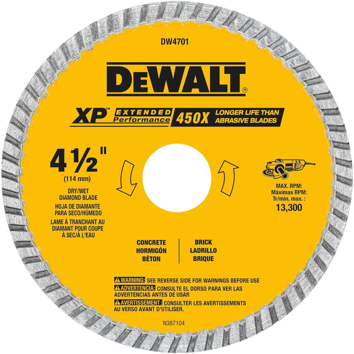 Dewalt 4-1/2 IN. XP Extended Performance Diamond Turbo Rim Saw Blade 4_1/2IN