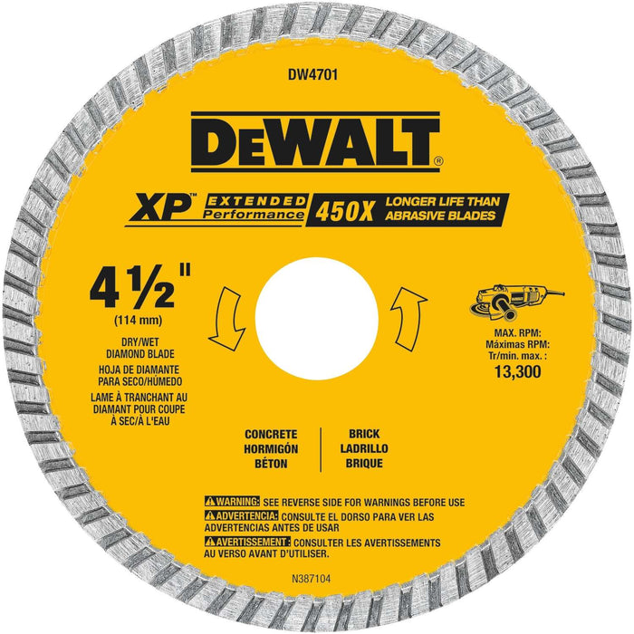 Dewalt 4-1/2 IN. XP Extended Performance Diamond Turbo Rim Saw Blade 4_1/2IN