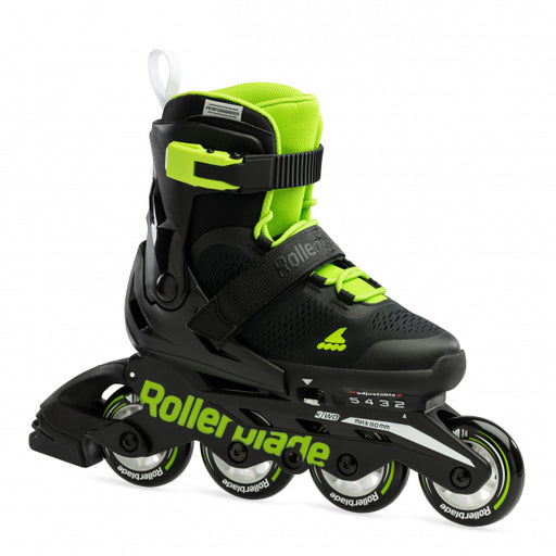 Rollerblade Microblade Kids Adjustable Fitness Inline Skate, Black/Green Black/Green