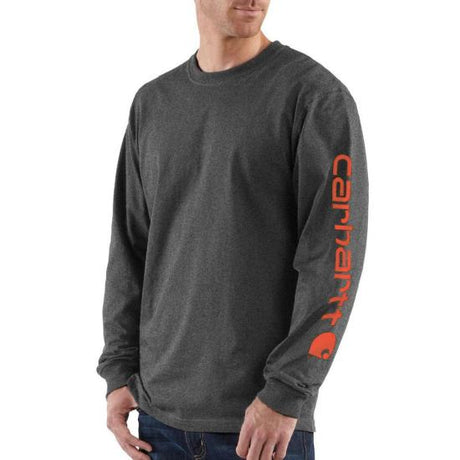 Carhartt Men's Loose Fit Heavyweight Long-sleeve Logo Sleeve Graphic T-shirt Carbon heather