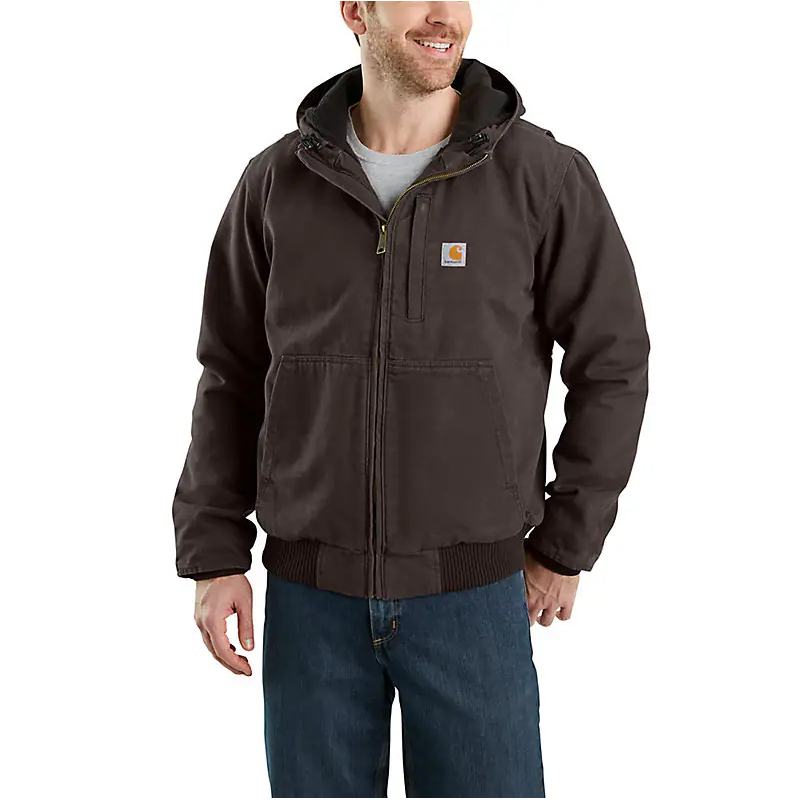 Carhartt Men's Full Swing Loose Fit Washed Duck Fleece-lined Active Jacket Darkbrown