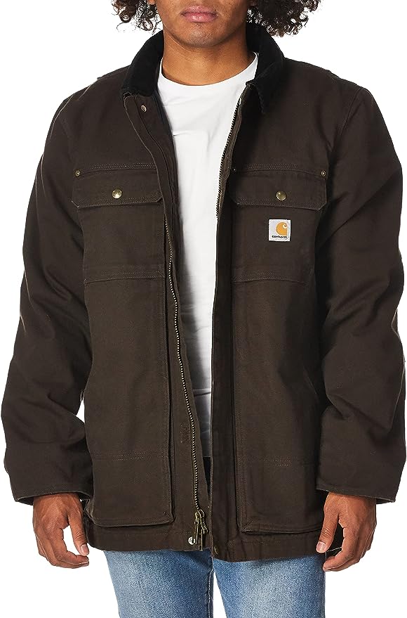 Carhartt Men's Full Swing Relaxed Fit Washed Duck Insulated Traditional Coat 201 dark brown