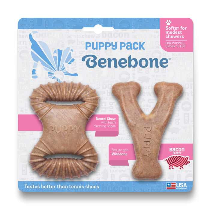Benebone Dental Chew/Wishbone for Puppy- Tiny, Bacon, 2 pack