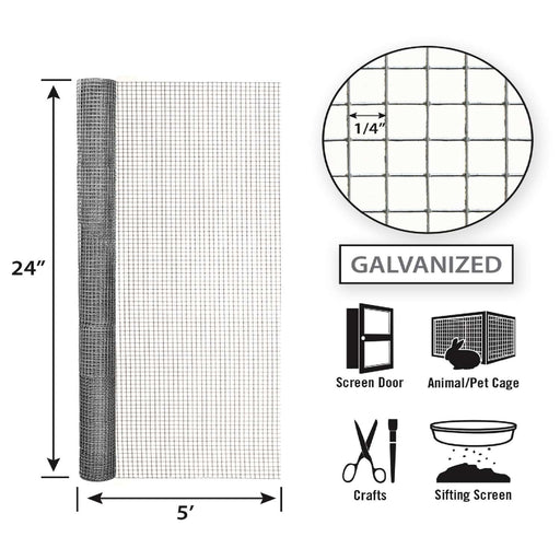 Garden Zone 24in x 5ft Galvanized Hardware Cloth with 1/4in Openings .25IN_2X5FT