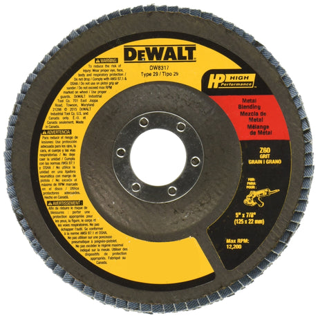 Dewalt 5 IN. X 7/8 IN. 60 Grit HP Zirconia Flap Disc