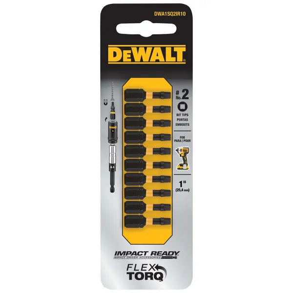 Dewalt FlexTorq Impact Ready Square No.2 X 1 IN. Screwdriver Bit - BLACK OXIDE - 10 PACK