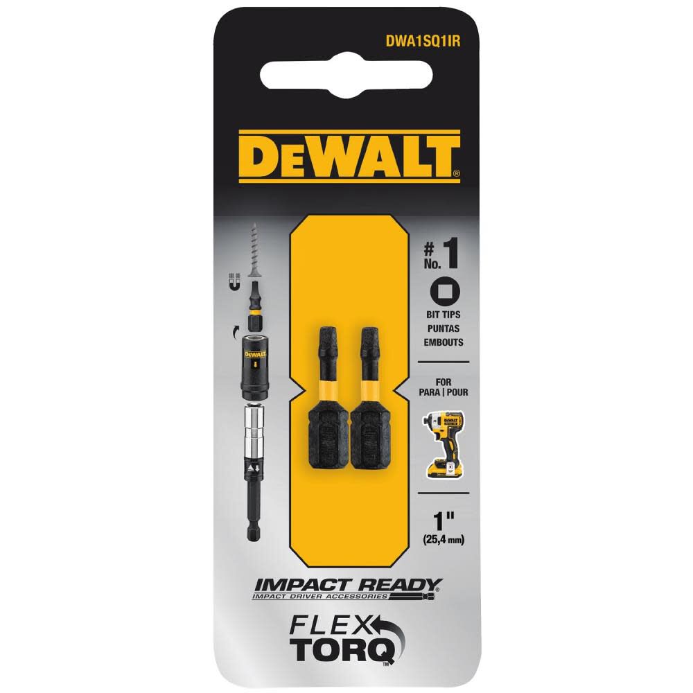 Dewalt FlexTorq Impact Ready Square No.1 X 1 IN. Screwdriver Bit - BLACK OXIDE - 2 PACK / SQ