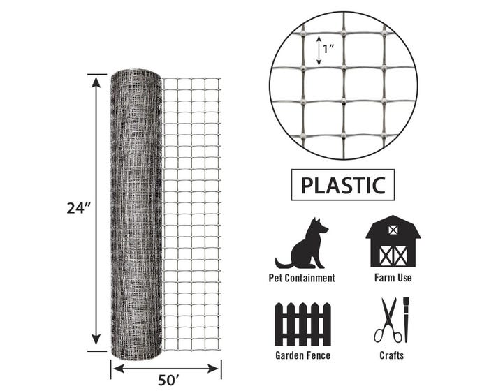 Garden Zone Plastic Netting, Gray, 24in x 50ft, 1in mesh Openings