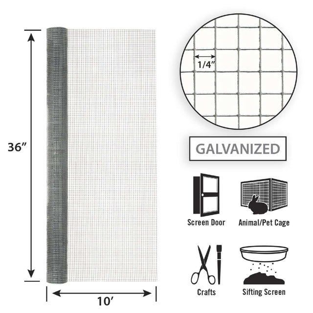 Garden Zone 36in x 10ft Galvanized Hardware Cloth with 1/4in Openings .25_3X10FT