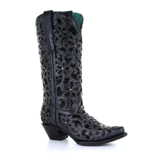 Corral Boots Black Inlay, Studs, and Embroidery BLACK