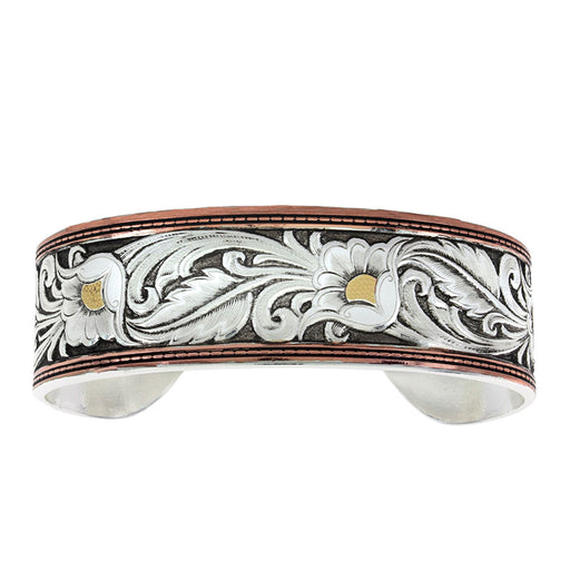 Montana Silversmiths Leather Cut Tri-Colored Foral Cuff Bracelet