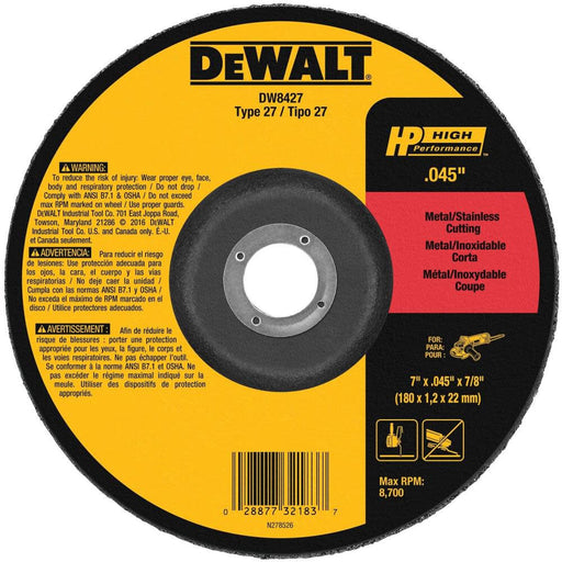 Dewalt 7 IN. X .045 IN. X 7/8 IN. HP Aluminum Oxide Cut-Off Wheel Type 27