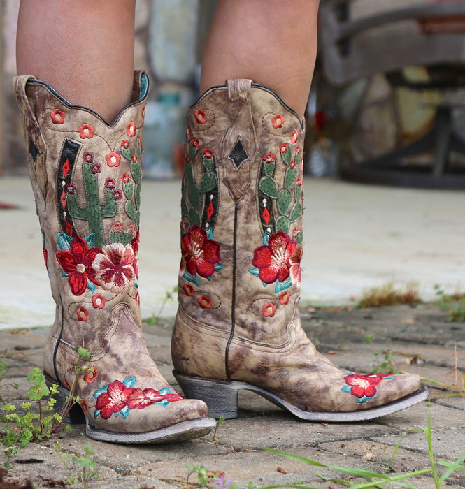 Corral Boots Taupe Cactus Inlay And Embroidery — JAXOutdoorGearFarmandRanch